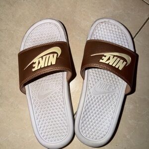 Nike and Rose Gold & White Slides Sz 6